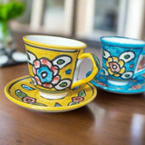 Handmade Ceramic Floral Tea Cup With Saucer Plate Pottery