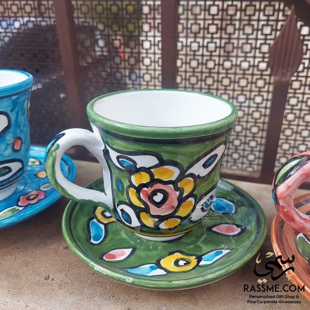 Handmade Ceramic Floral Tea Cup With Saucer Plate Pottery