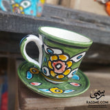 Handmade Ceramic Floral Tea Cup With Saucer Plate Pottery