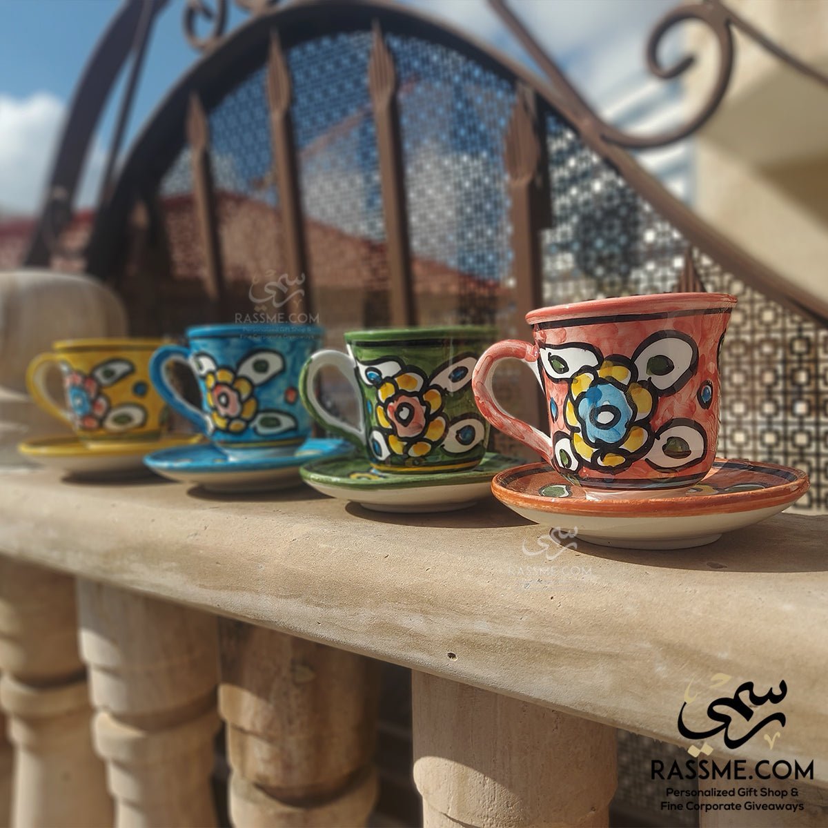 Handmade Ceramic Floral Tea Cup With Saucer Plate Pottery