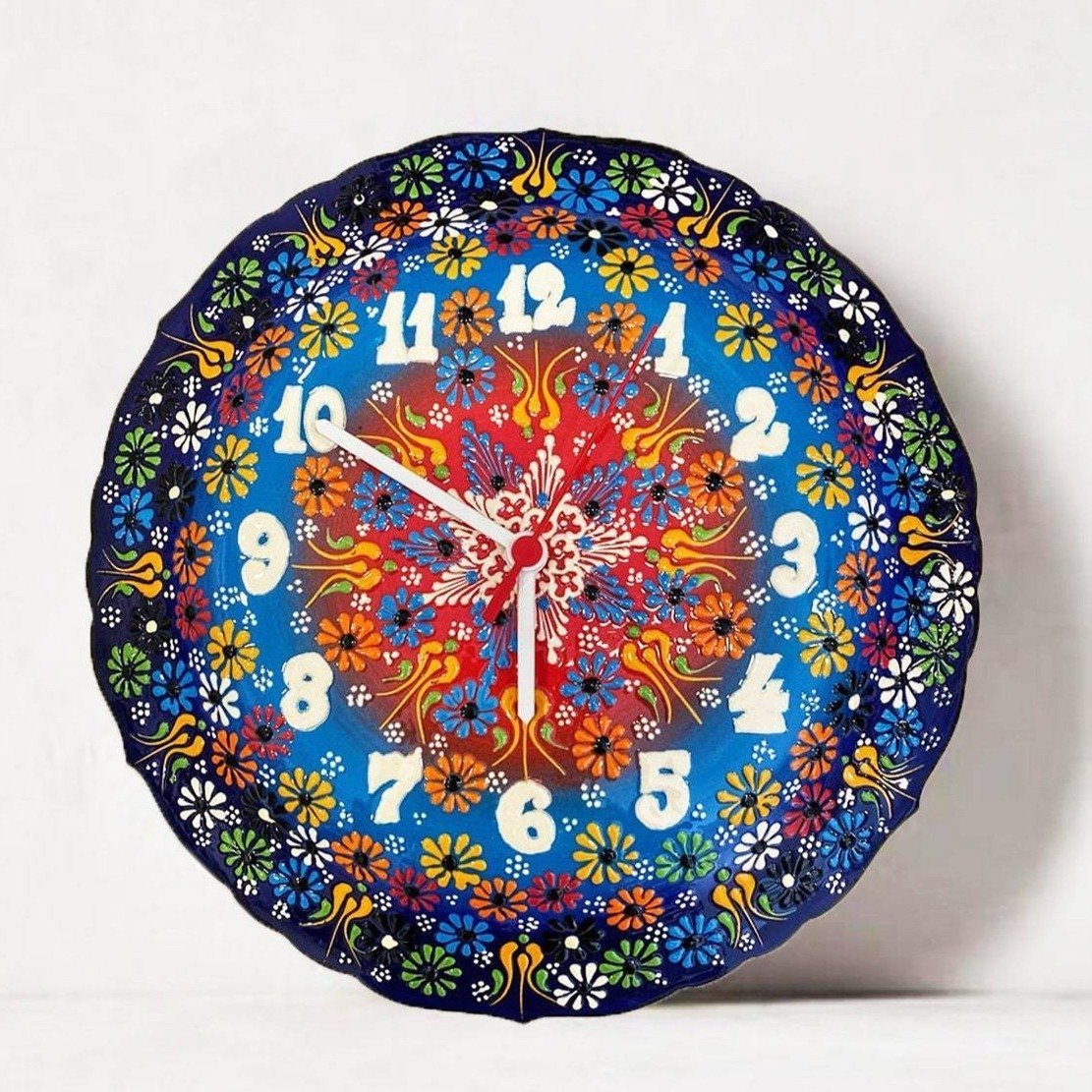 Handmade Ceramic Wall Clock, Decorative Ceramic Plate Clock, Unique Home Decor