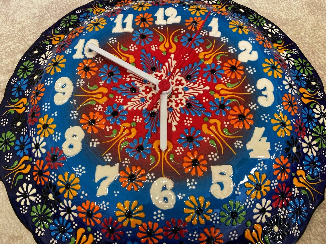 Handmade Ceramic Wall Clock, Decorative Ceramic Plate Clock, Unique Home Decor