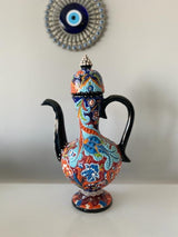 Handmade Handprinted Turkish Ceramic Ewer Pitcher Vase Home Decor