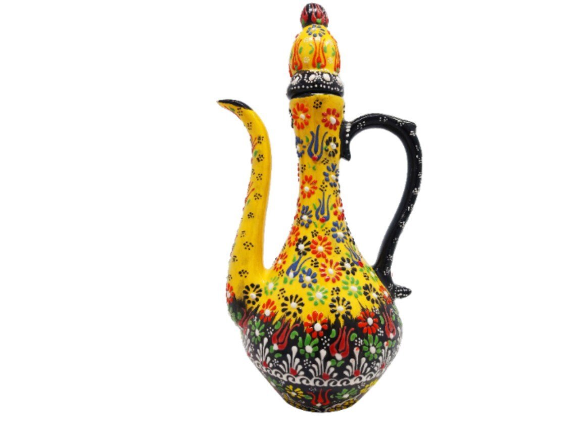 Handmade Handprinted Turkish Ceramic Ewer Pitcher Vase Home Decor
