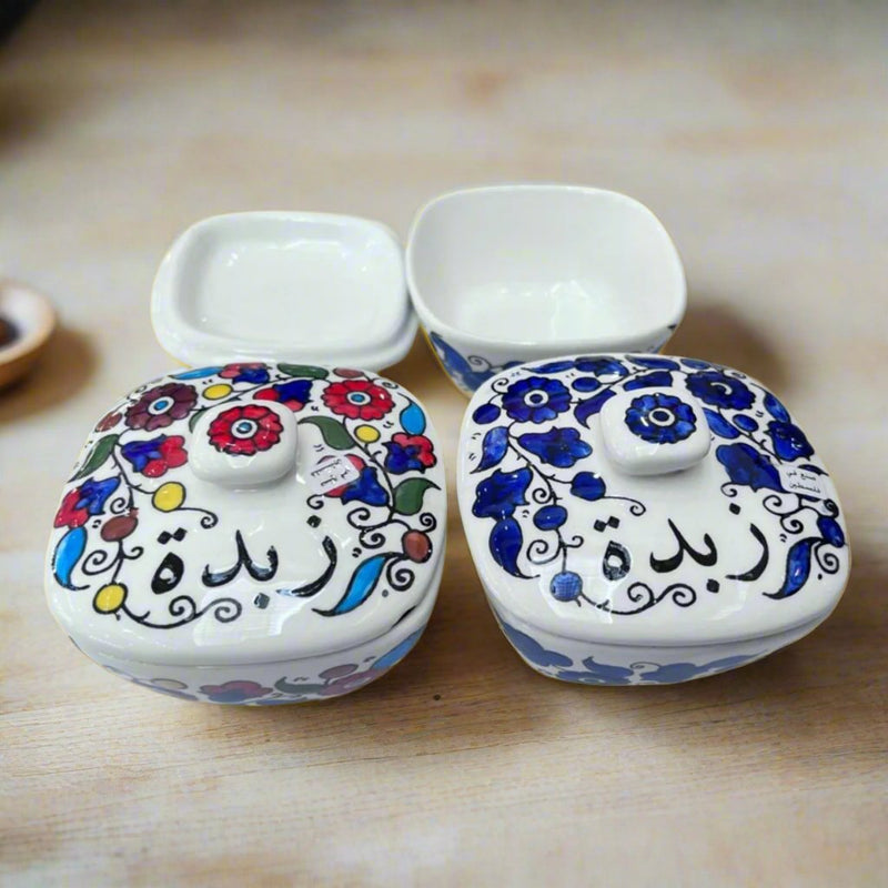 Handmade Hebron Ceramic Floral Butter Bowl Pottery Tureen
