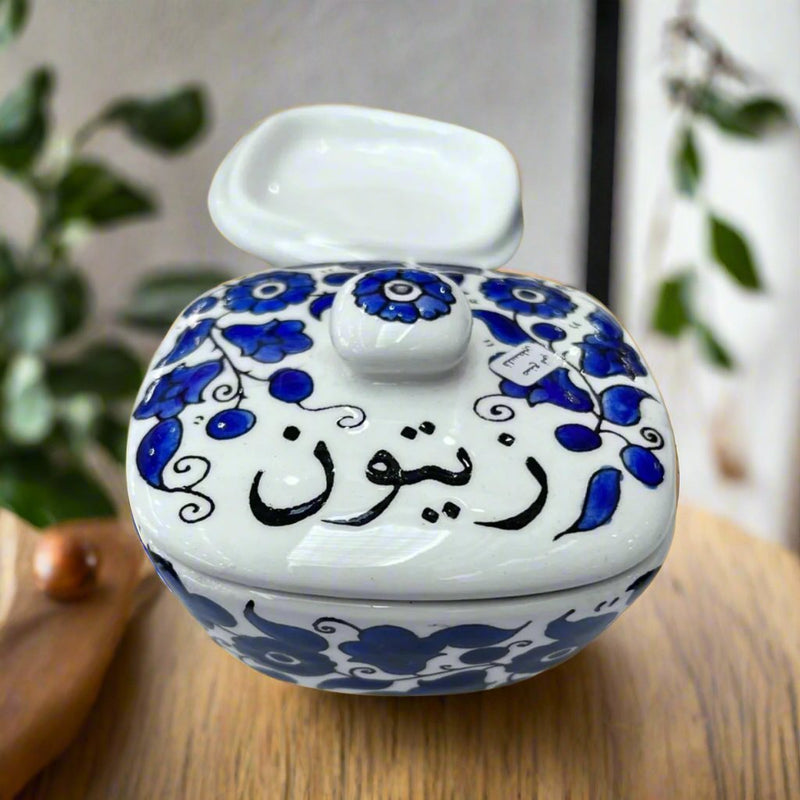 Handmade Hebron Ceramic Floral Olive Bowl Pottery Tureen