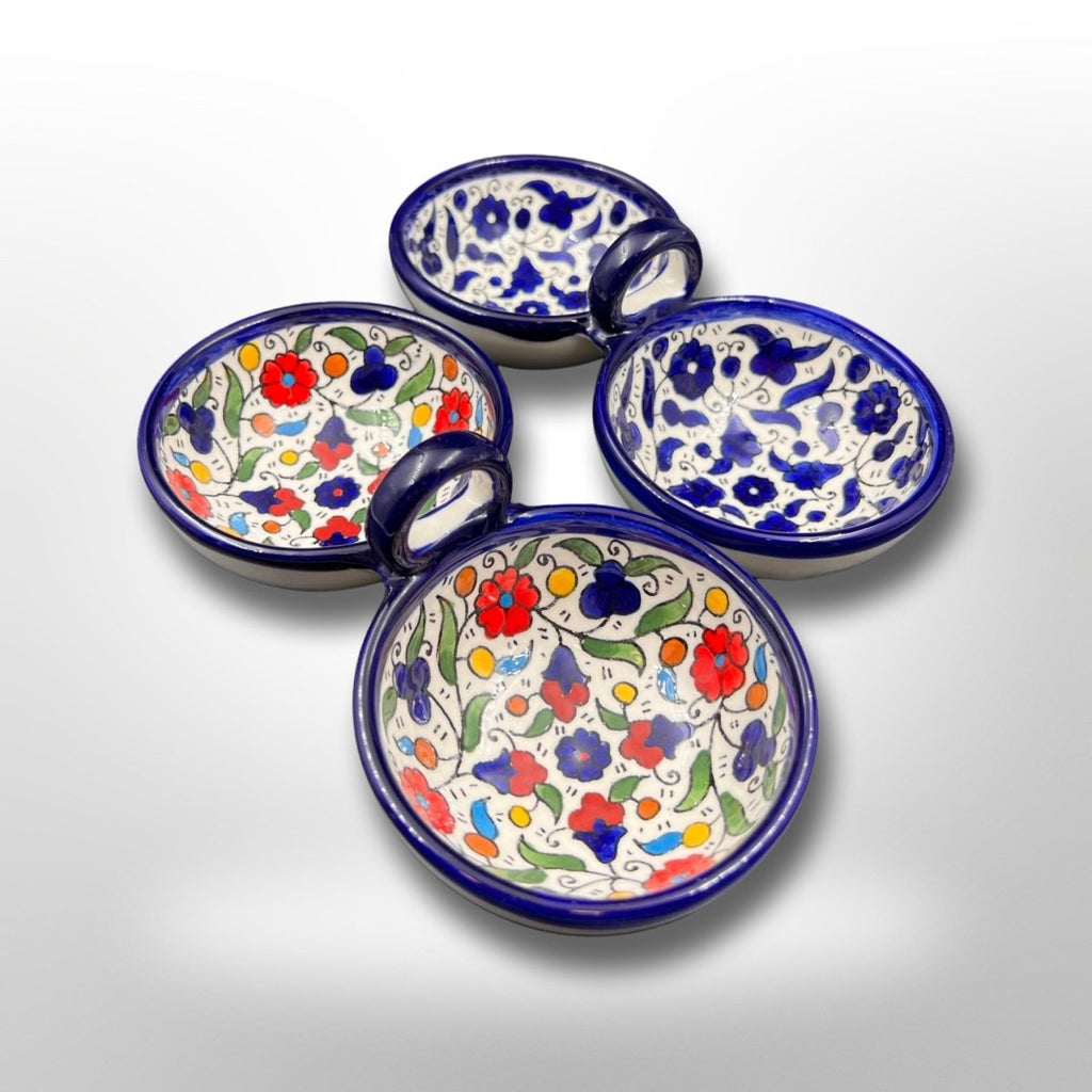 Handmade Hebron Ceramic Floral Pottery Dips Bowls
