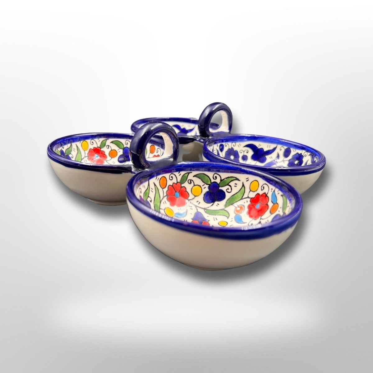 Handmade Hebron Ceramic Floral Pottery Dips Bowls