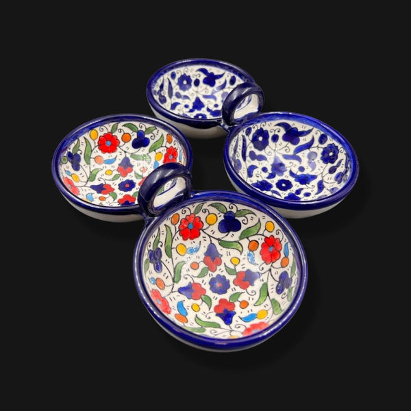 Handmade Hebron Ceramic Floral Pottery Dips Bowls