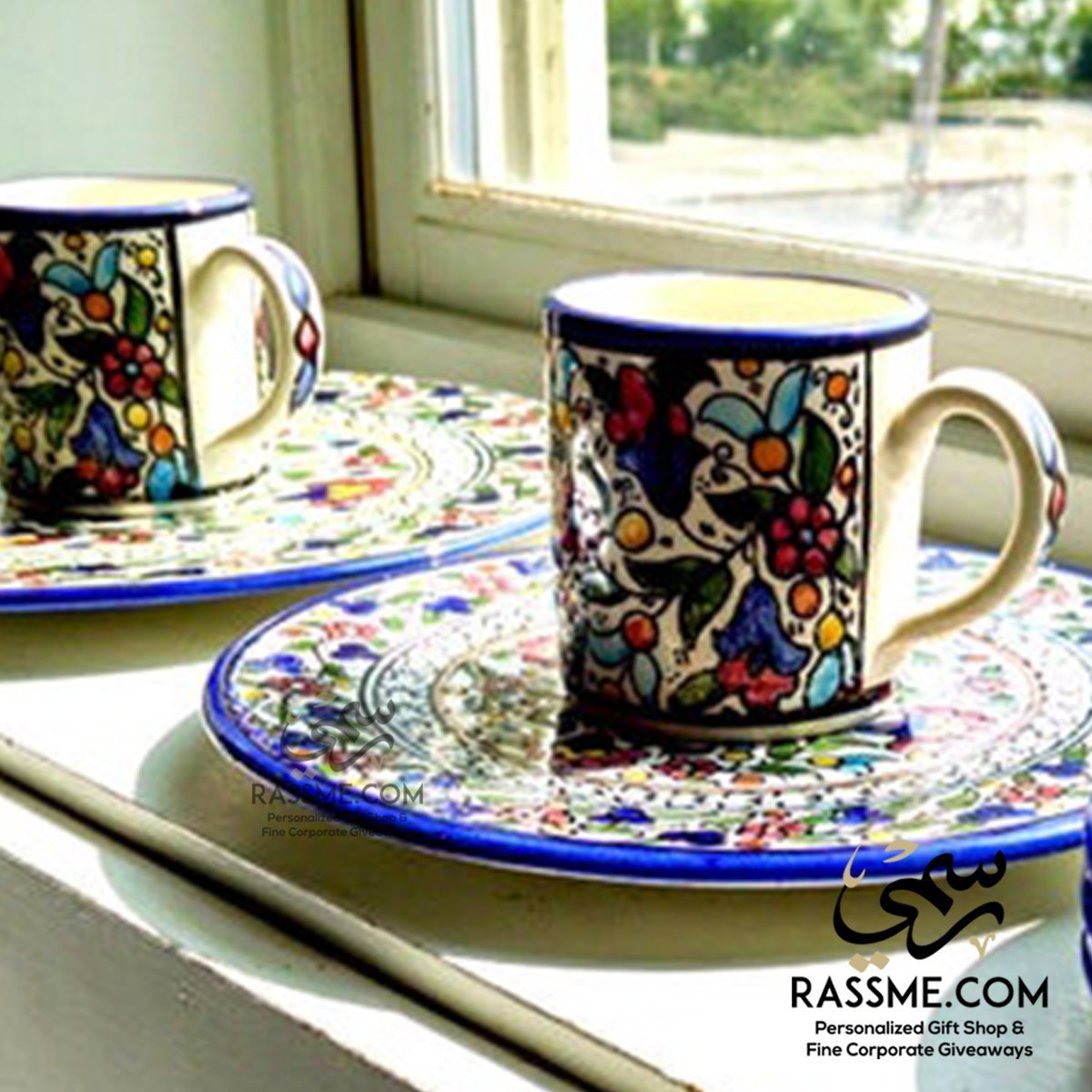 Handmade in Palestinian Ceramics Floral Mug Pottery