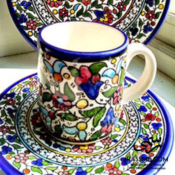 Handmade in Palestinian Ceramics Floral Mug Pottery