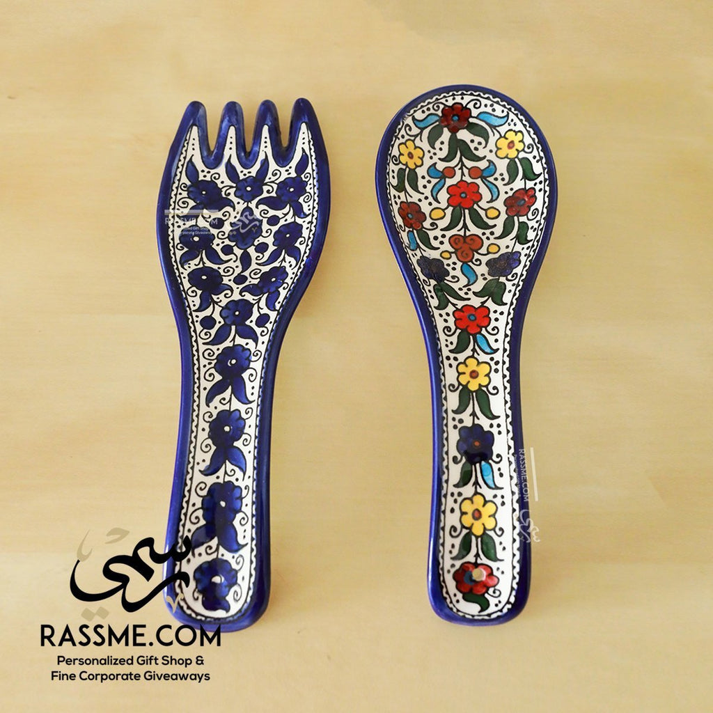 Handmade in Palestinian Ceramics Pottery Fork & Spoon Palm Jordan
