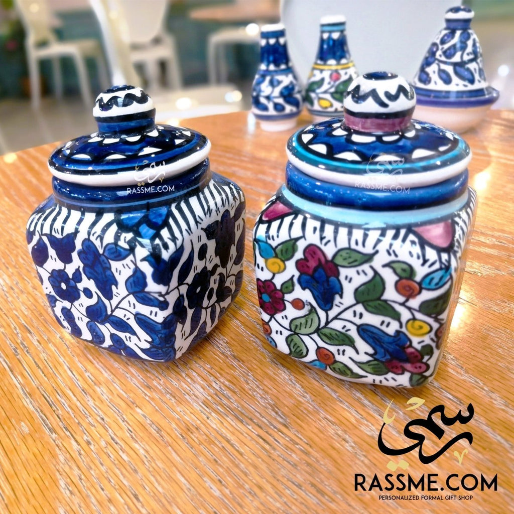 Handmade in Palestinian Ceramics Pottery Sugar Bowl Jar Jordan