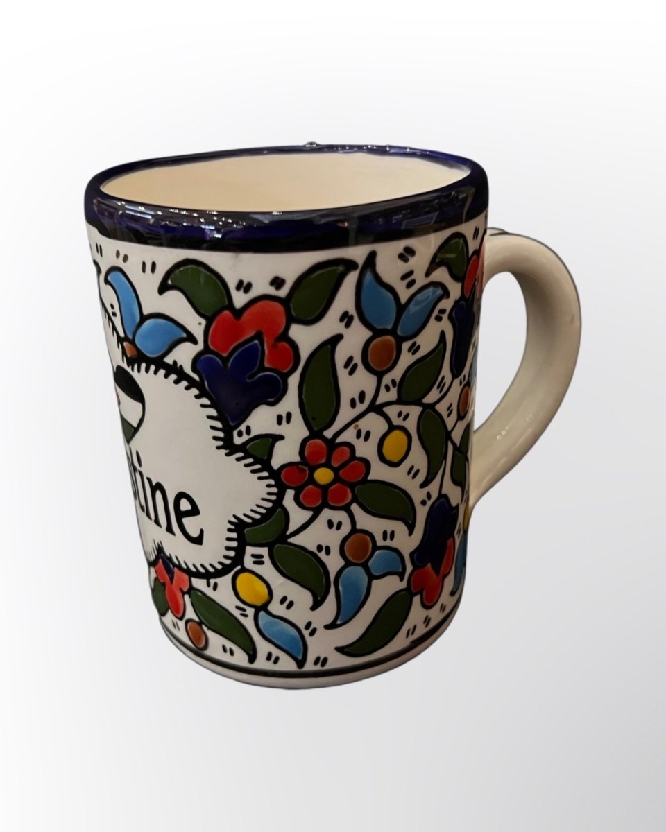 Handmade in Palestinian Mug Blue Ceramics Floral Pottery