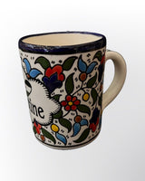 Handmade in Palestinian Mug Blue Ceramics Floral Pottery