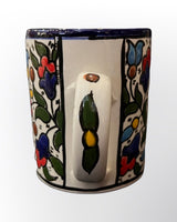 Handmade in Palestinian Mug Blue Ceramics Floral Pottery