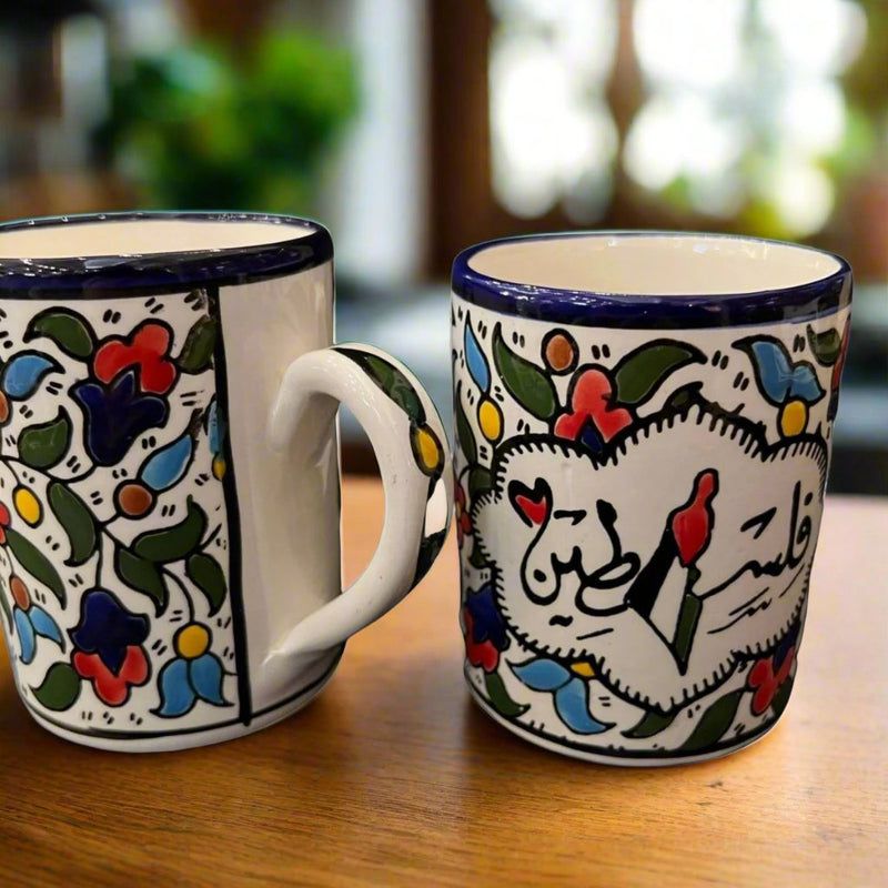 Handmade in Palestinian Mug Ceramics Floral Pottery