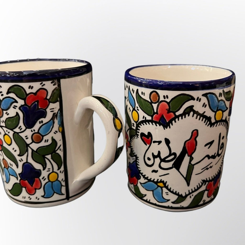 Handmade in Palestinian Mug Ceramics Floral Pottery