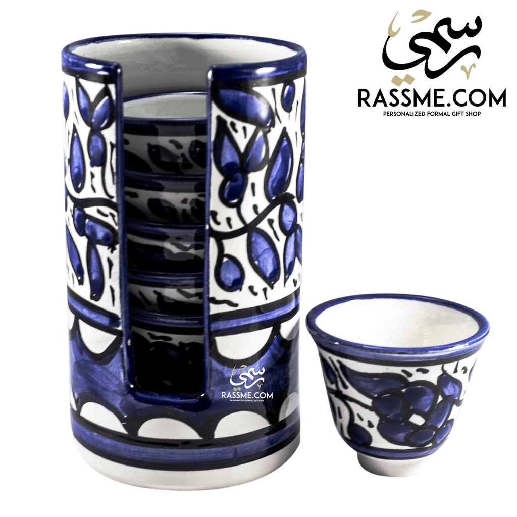 Handmade Palestinian Ceramic Floral Arabian Coffee Cups Set Pottery