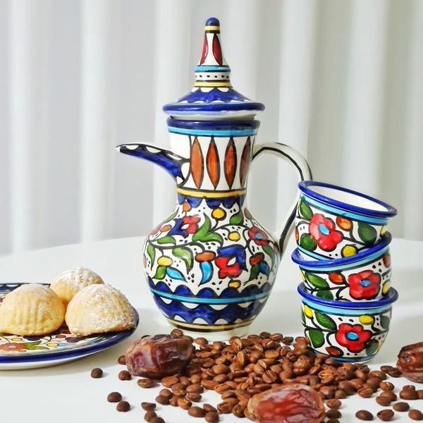 Handmade Palestinian Ceramic Floral Arabian Dallah Coffee Pot