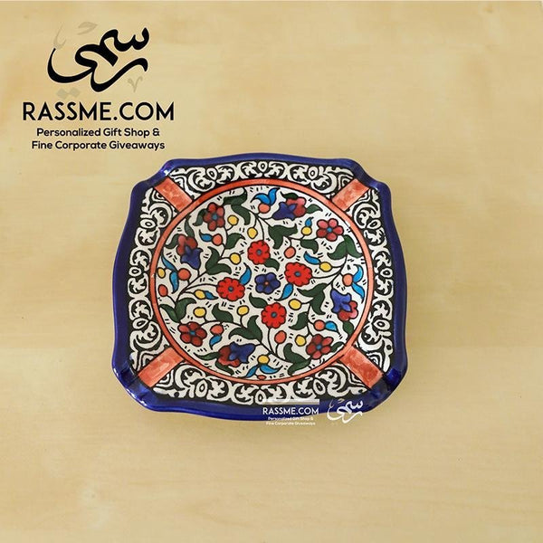Handmade Palestinian Ceramic Floral Ashtray Pottery