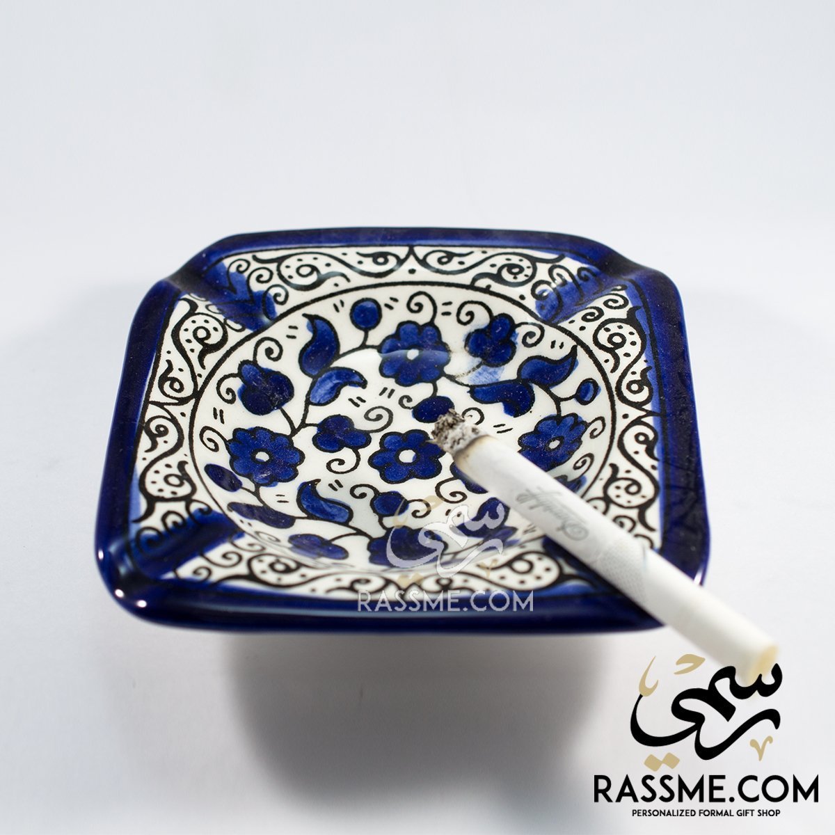 Handmade Palestinian Ceramic Floral Ashtray Pottery