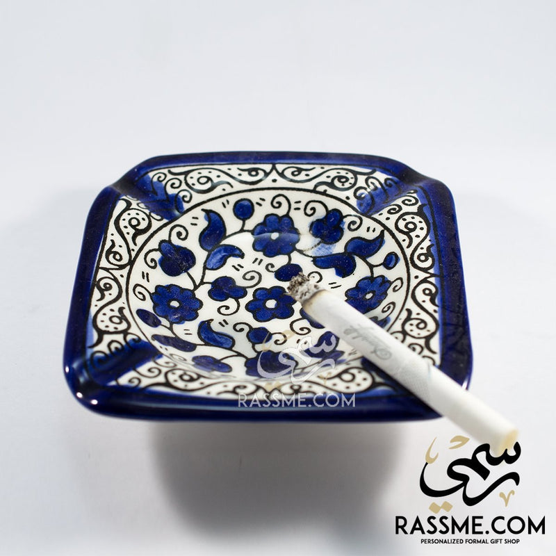 Handmade Palestinian Ceramic Floral Ashtray Pottery