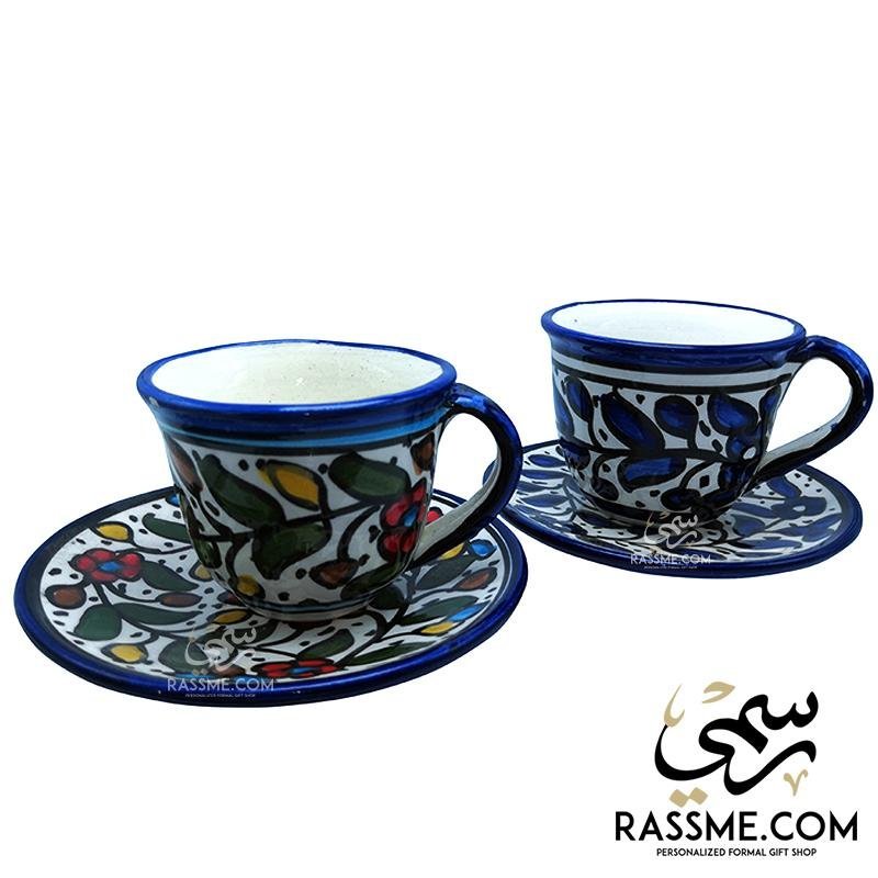 Handmade Palestinian Ceramic Floral Tea Cup Pottery
