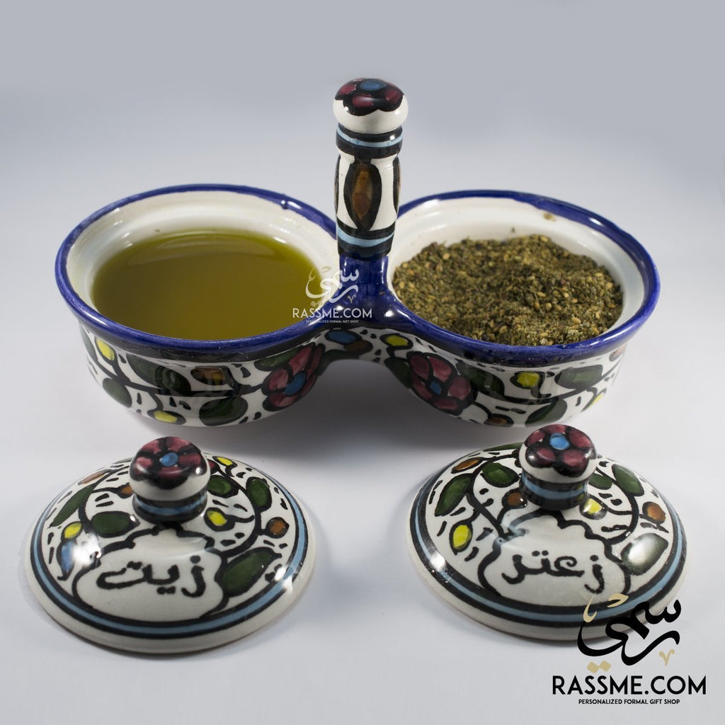 Handmade Palestinian Ceramic Thyme & Olive Oil Bowl Pottery
