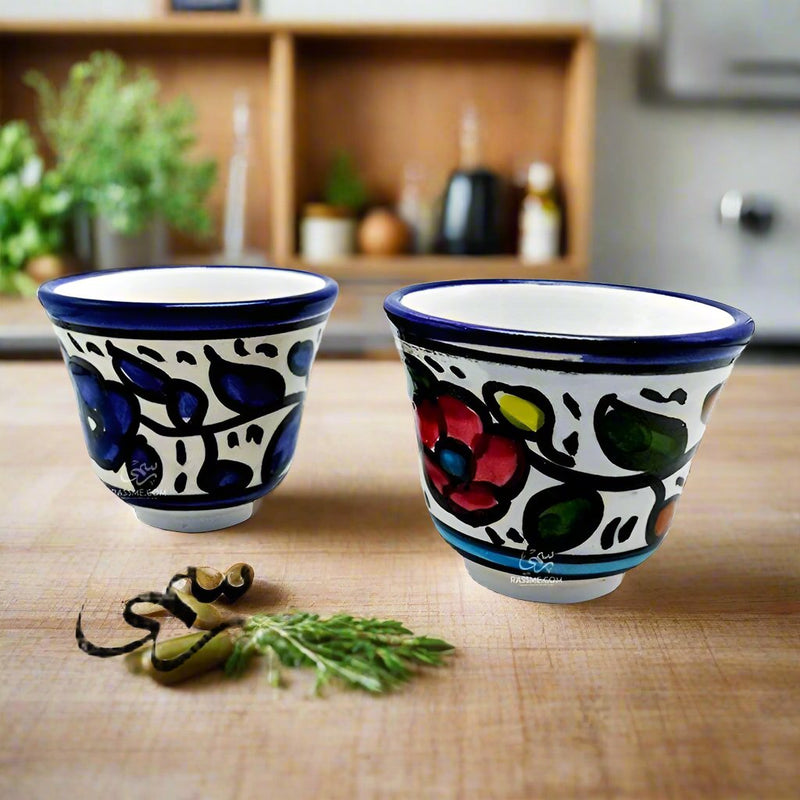 Handmade Palestinian Floral Arabian Coffee Cup Pottery