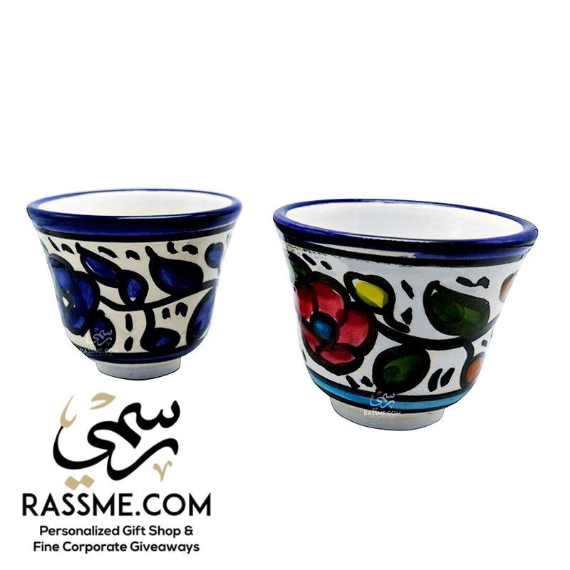 Handmade Palestinian Floral Arabian Coffee Cup Pottery