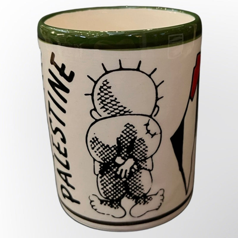Handmade Palestinian Mug Handala Ceramic Floral Pottery
