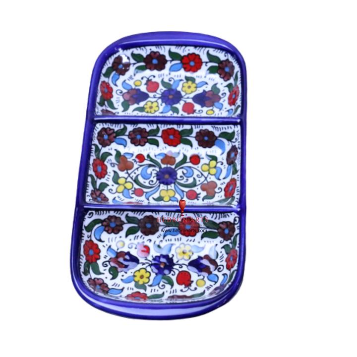 Hebron Blue Ceramic 3 SECTION PLATE