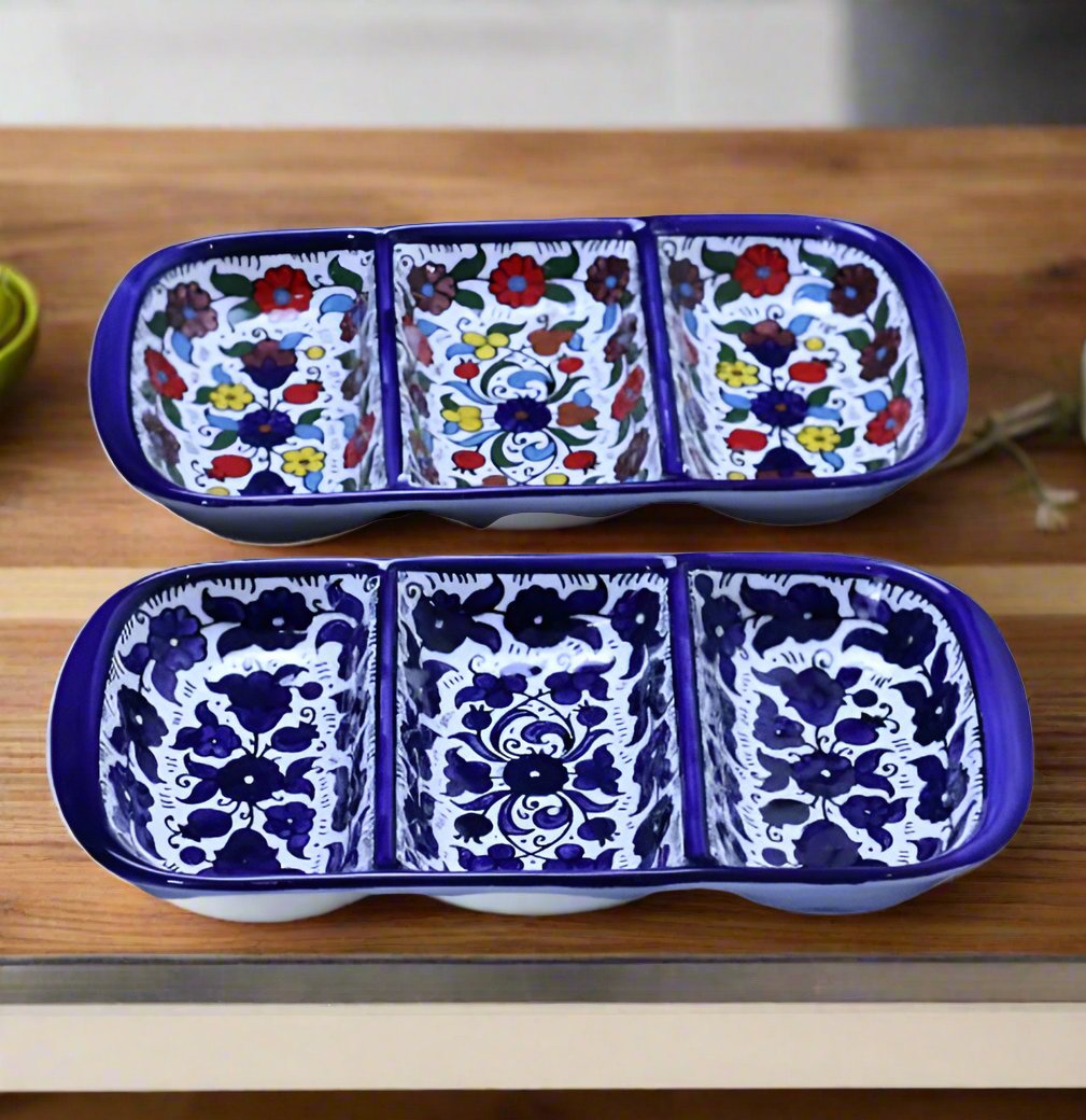Hebron Blue Ceramic 3 SECTION PLATE
