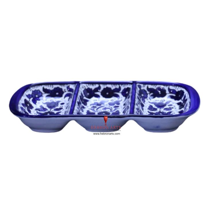 Hebron Blue Ceramic 3 SECTION PLATE