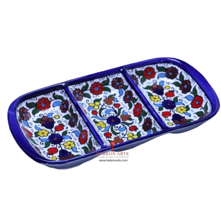 Hebron Blue Ceramic 3 SECTION PLATE