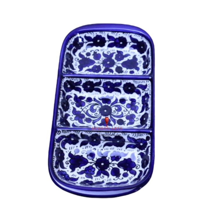 Hebron Blue Ceramic 3 SECTION PLATE