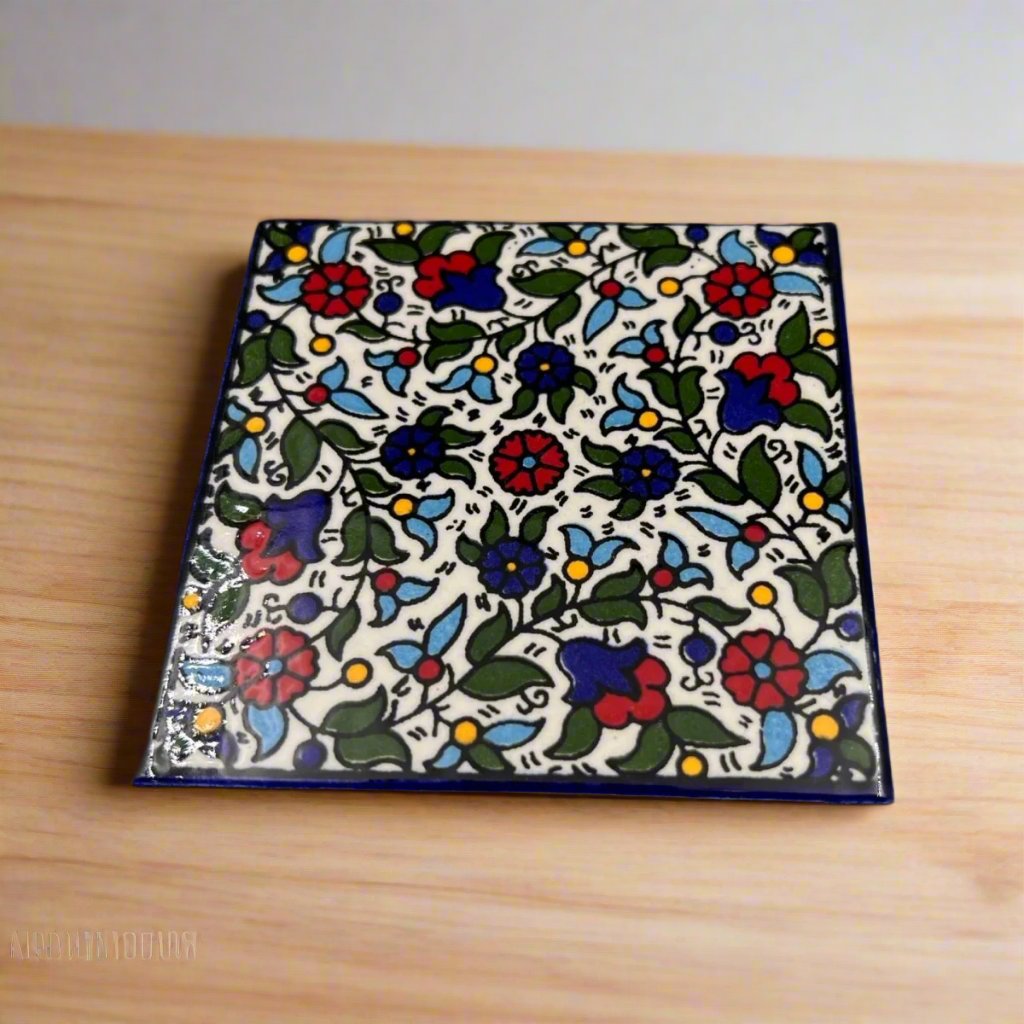 Hebron Blue Ceramic Coaster Hand-Colored