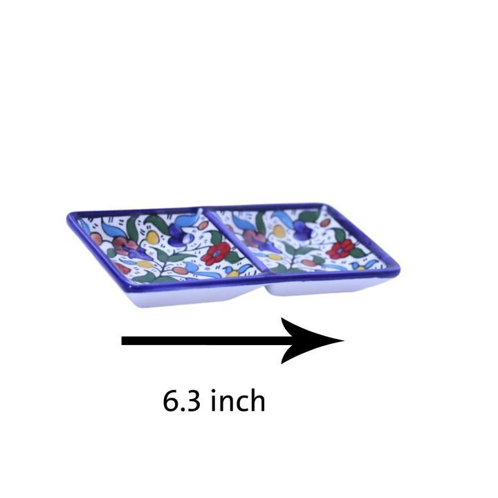 Hebron Ceramic Blue bowl SMALL 2 SECTION RECTANGLE PLATE