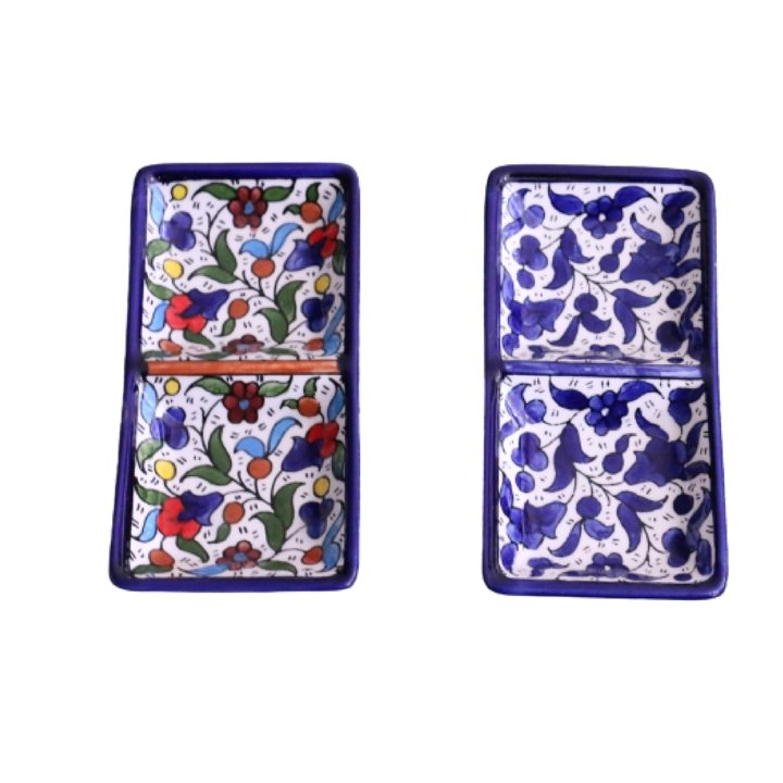 Hebron Ceramic Blue bowl SMALL 2 SECTION RECTANGLE PLATE