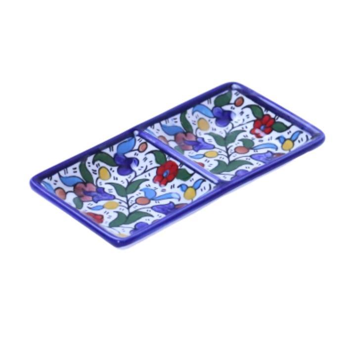 Hebron Ceramic Blue bowl SMALL 2 SECTION RECTANGLE PLATE