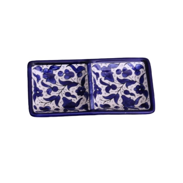 Hebron Ceramic Blue bowl SMALL 2 SECTION RECTANGLE PLATE