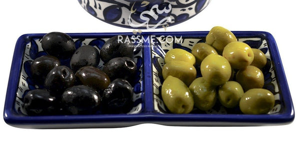 Hebron Ceramic Blue bowl SMALL 2 SECTION RECTANGLE PLATE