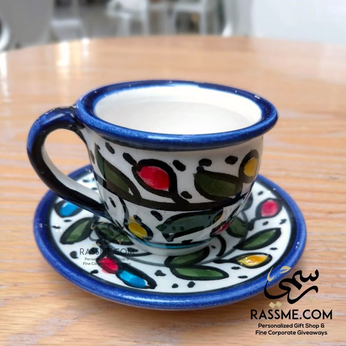 Hebron Ceramic Hand Paint Coffee Cup and Saucers Made in Holy Land Khalil / Palestine