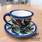 Hebron Ceramic Hand Paint Coffee Cup and Saucers Made in Holy Land Khalil / Palestine