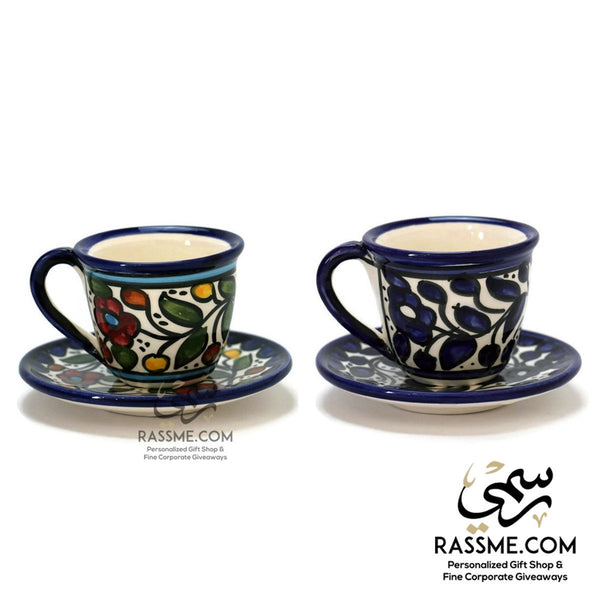 Hebron Ceramic Hand Paint Coffee Cup and Saucers Made in Holy Land Khalil / Palestine