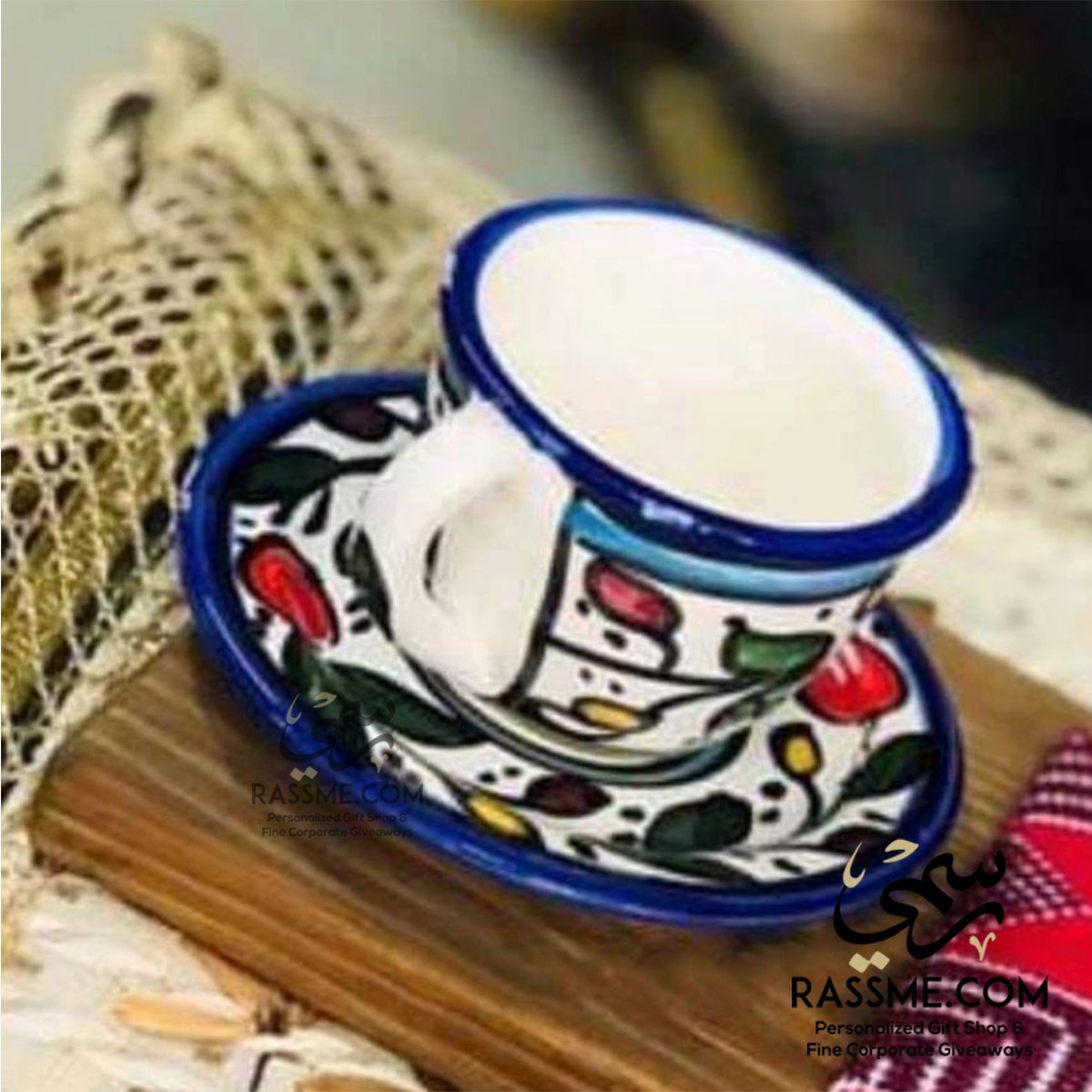 Hebron Ceramic Hand Paint Coffee Cup and Saucers Made in Holy Land Khalil / Palestine