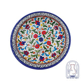 Hebron Ceramic Round Floral Plate with Blue Border