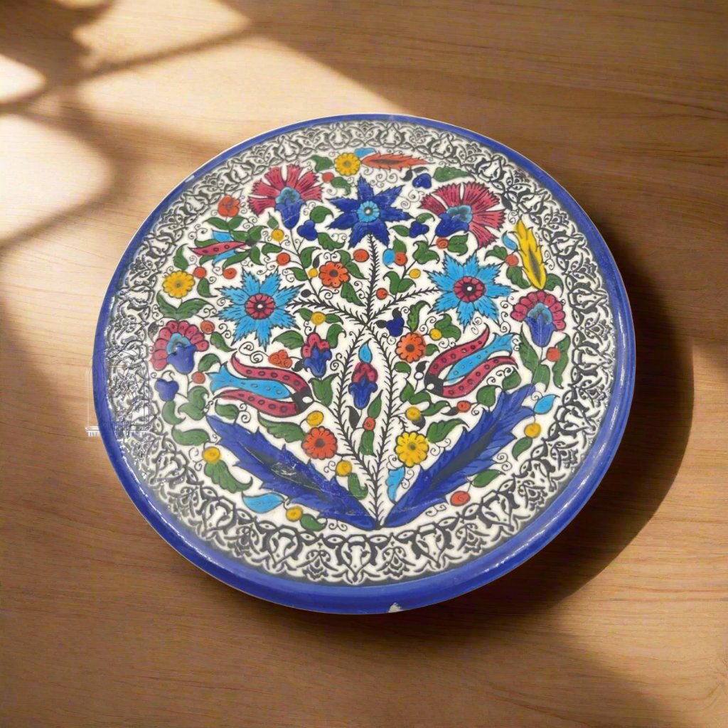 Hebron Ceramic Round Plate with Floral Tree Motif