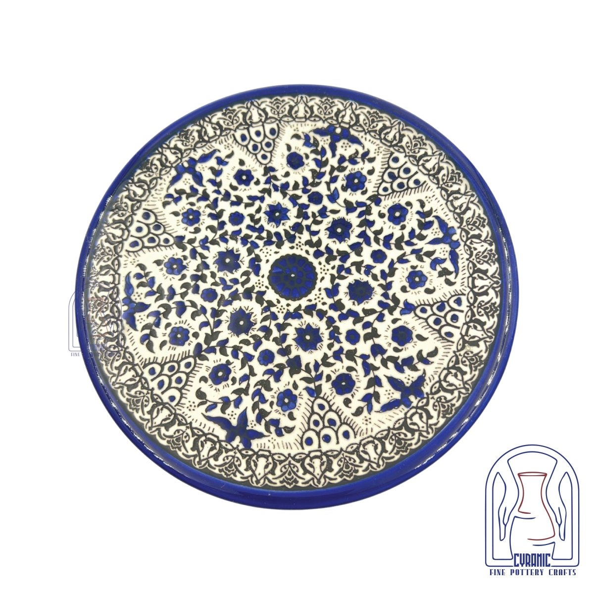 Hebron Ceramic Plate with Blue Floral Center
